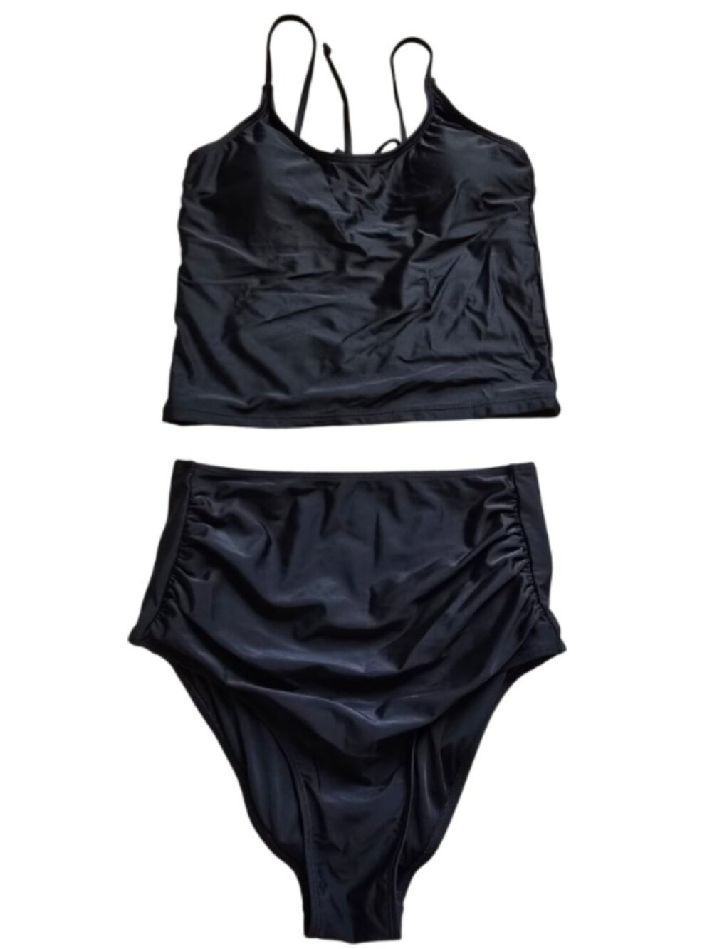 Coral Reef -Classic Black High-Waist Tankini Set